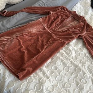 Velvet blush mini dress deep plunge front